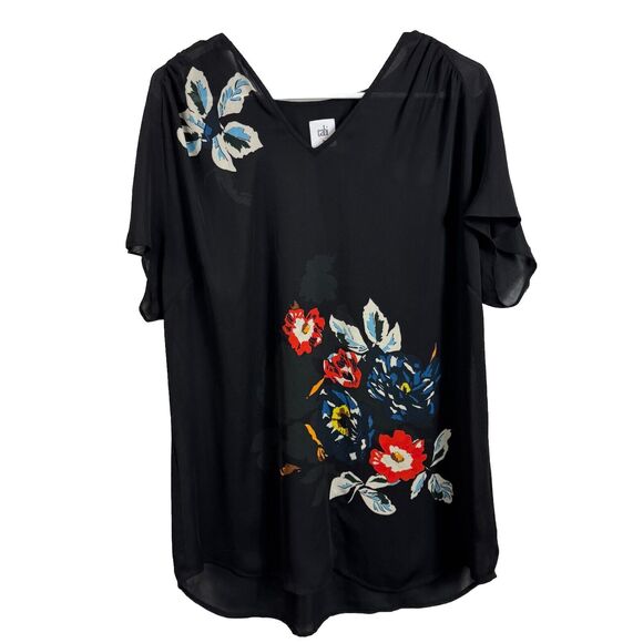 Cabi blouse shirt Flore Black semi sheer Large Style 5020 Chiffon #5020 Floral - Picture 1 of 4